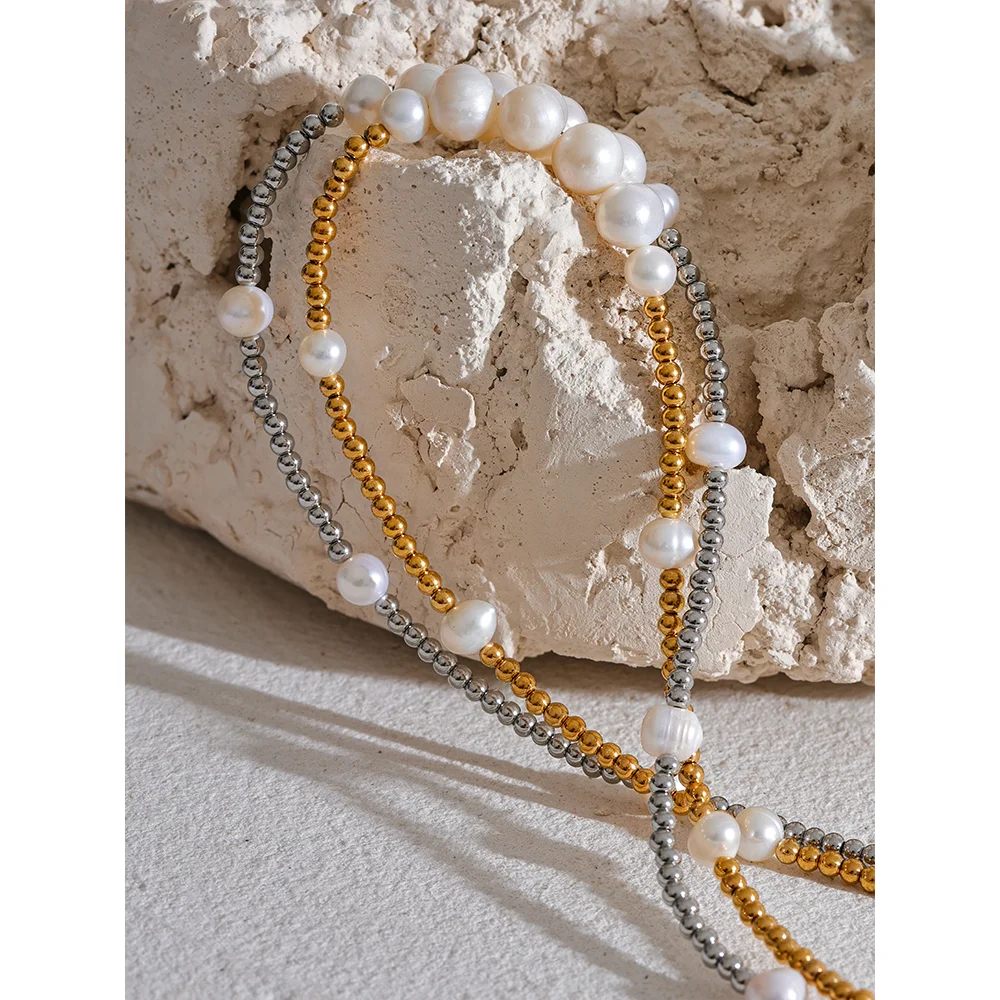 Collana Perle Naturali e Metallo – Gioiello Artigianale in Acciaio Inossidabile