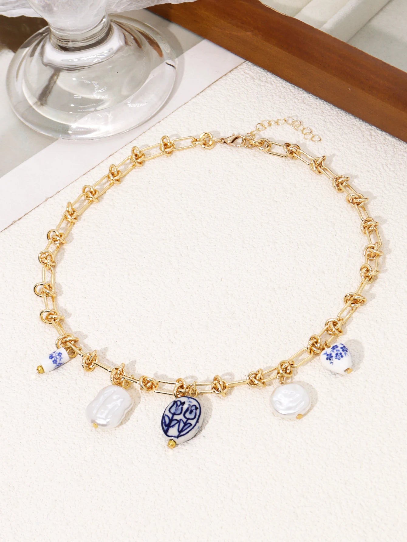 Collana “Fascino Tulipano Blu” con perla ceramica