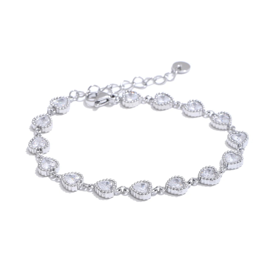 Bracciale Cuori Zirconi – Acciaio Inossidabile Oro o Argento