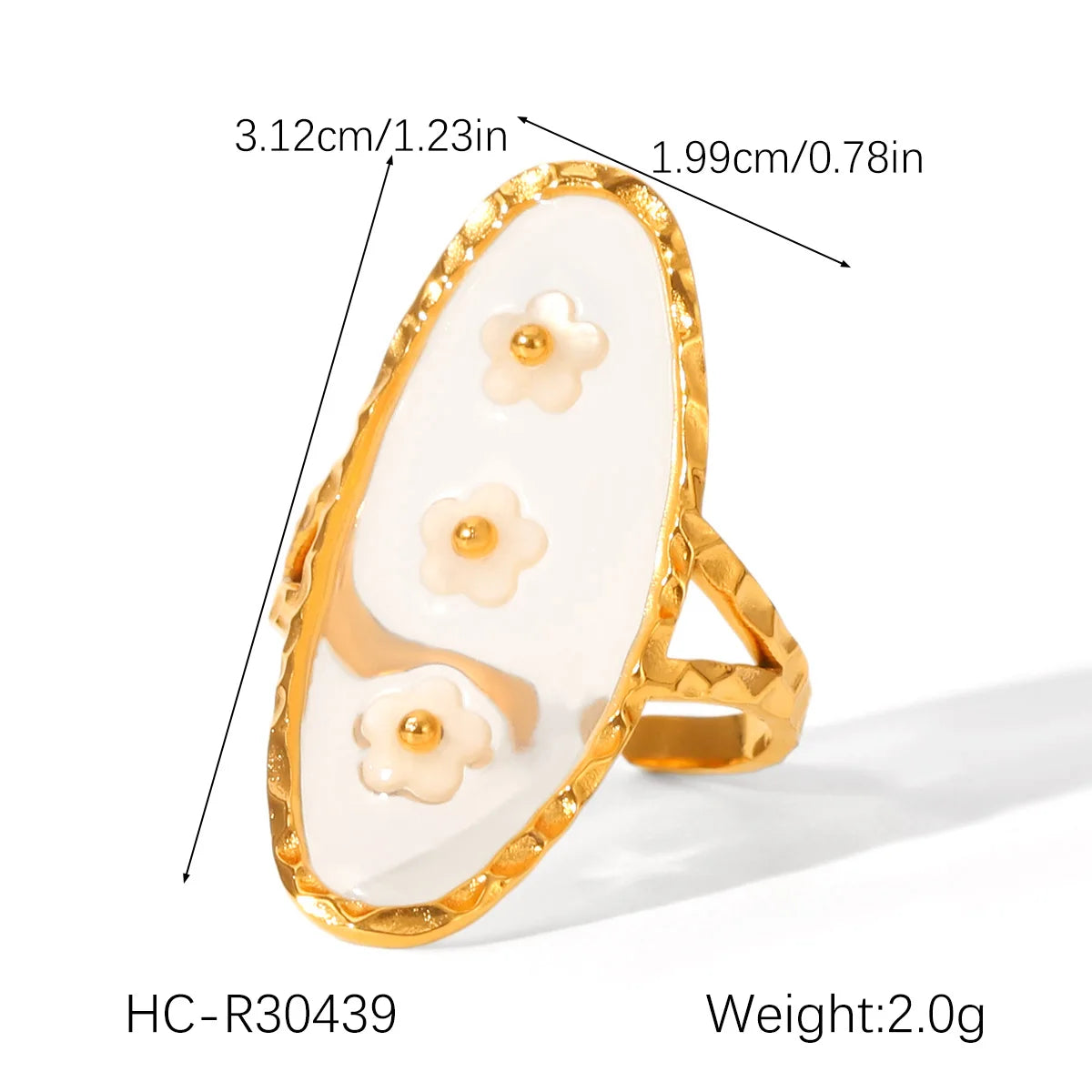 Anello aperto con fiore di conchiglia – Acciaio inossidabile placcato oro 18K