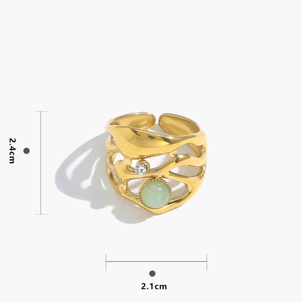 Anello Regolabile con Pietra Naturale – Acciaio Inossidabile Oro