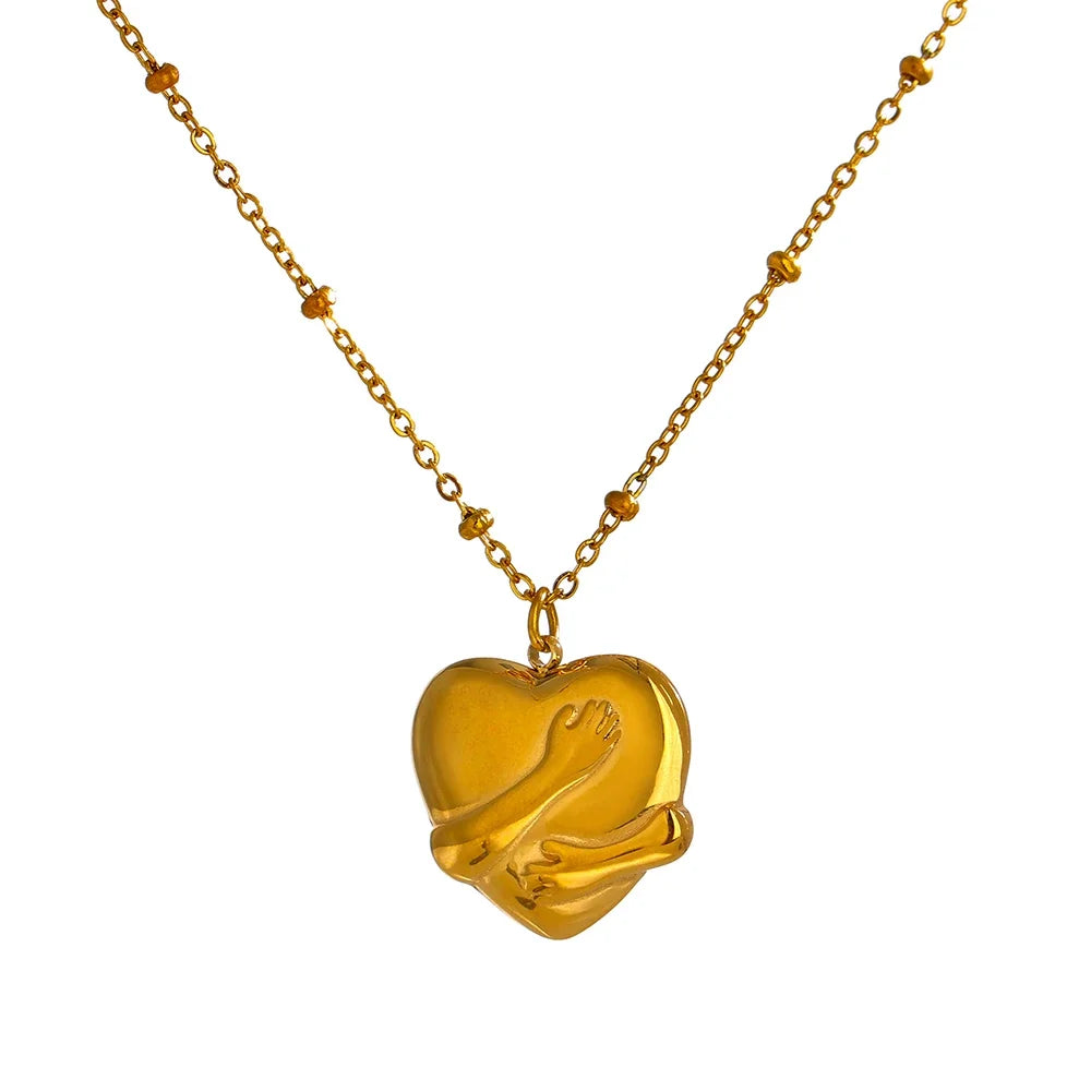 Collana Cuore con Abbraccio – Acciaio Inossidabile Placcato Oro
