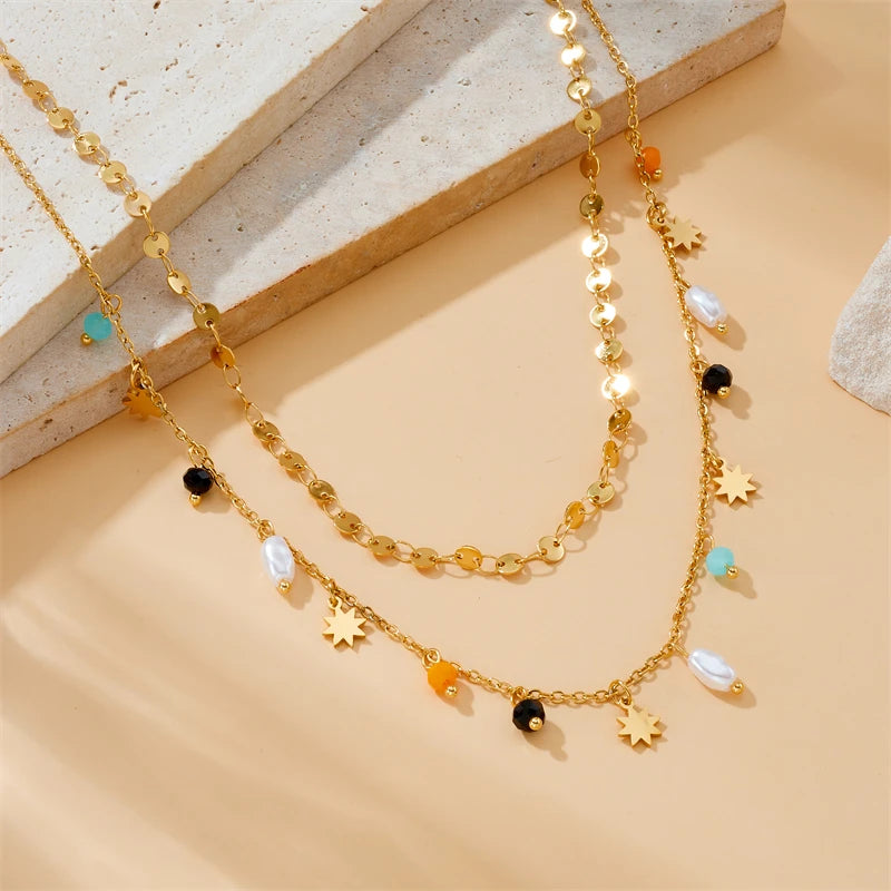 Stella di Perle – Collana Geometrica in Oro Lucente