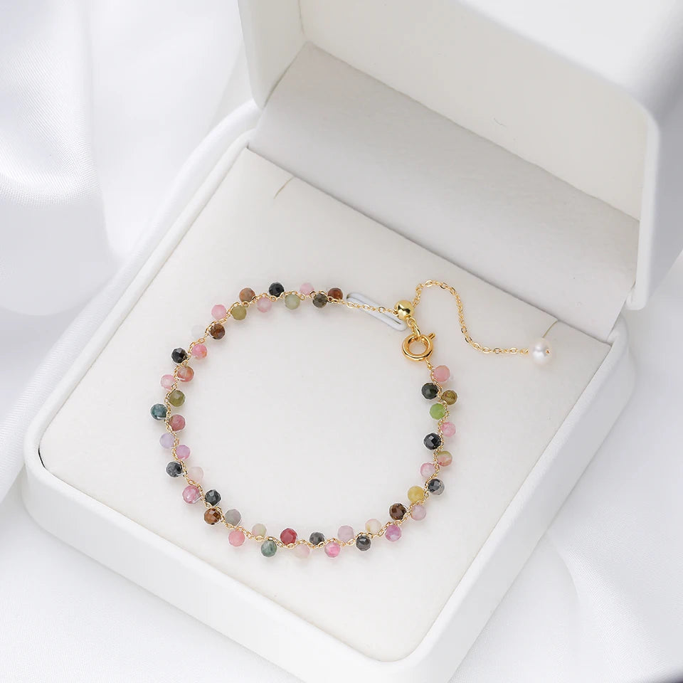 Bracciale con tormalina in pietra naturale in diversi colori