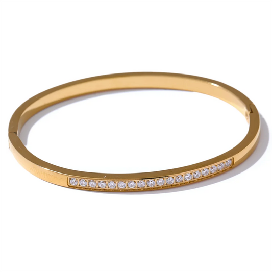 Bracciale Rigido con Zirconi – Acciaio Inossidabile Placcato Oro 18K o Platino | Eleganza Quotidiana