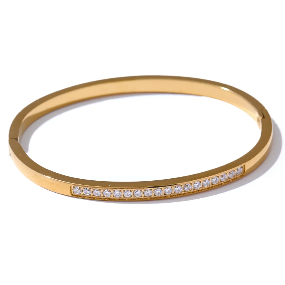 Bracciale Rigido con Zirconi – Acciaio Inossidabile Placcato Oro 18K o Platino | Eleganza Quotidiana