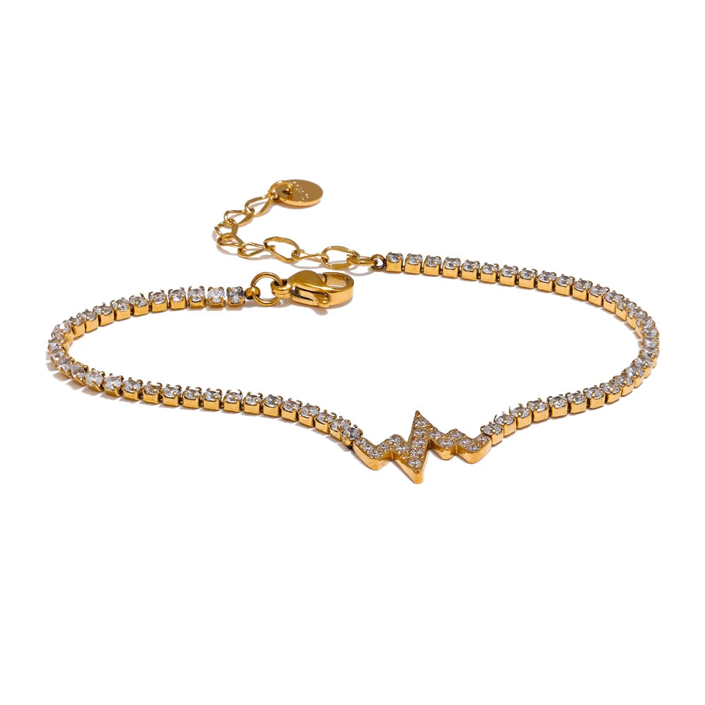 Bracciale Fulmine con Zirconi – Acciaio Inossidabile Placcato Oro 18K o Platino