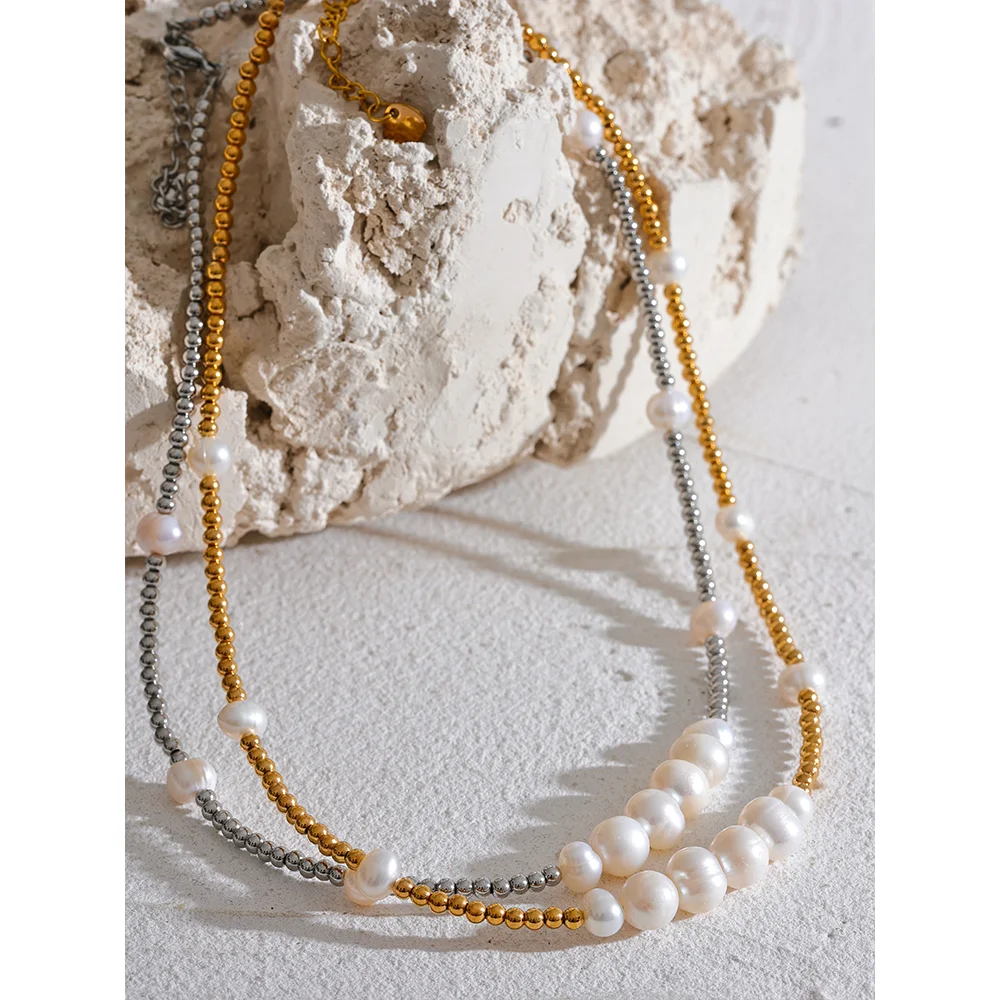 Collana Perle Naturali e Metallo – Gioiello Artigianale in Acciaio Inossidabile
