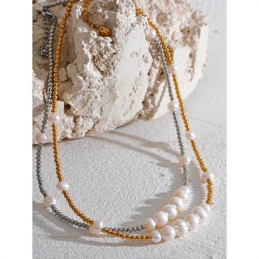 Collana Perle Naturali e Acciaio Inossidabile