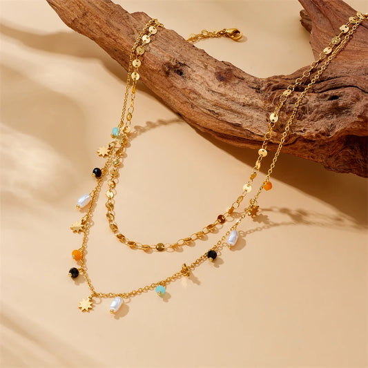 Stella di Perle – Collana Geometrica in Oro Lucente