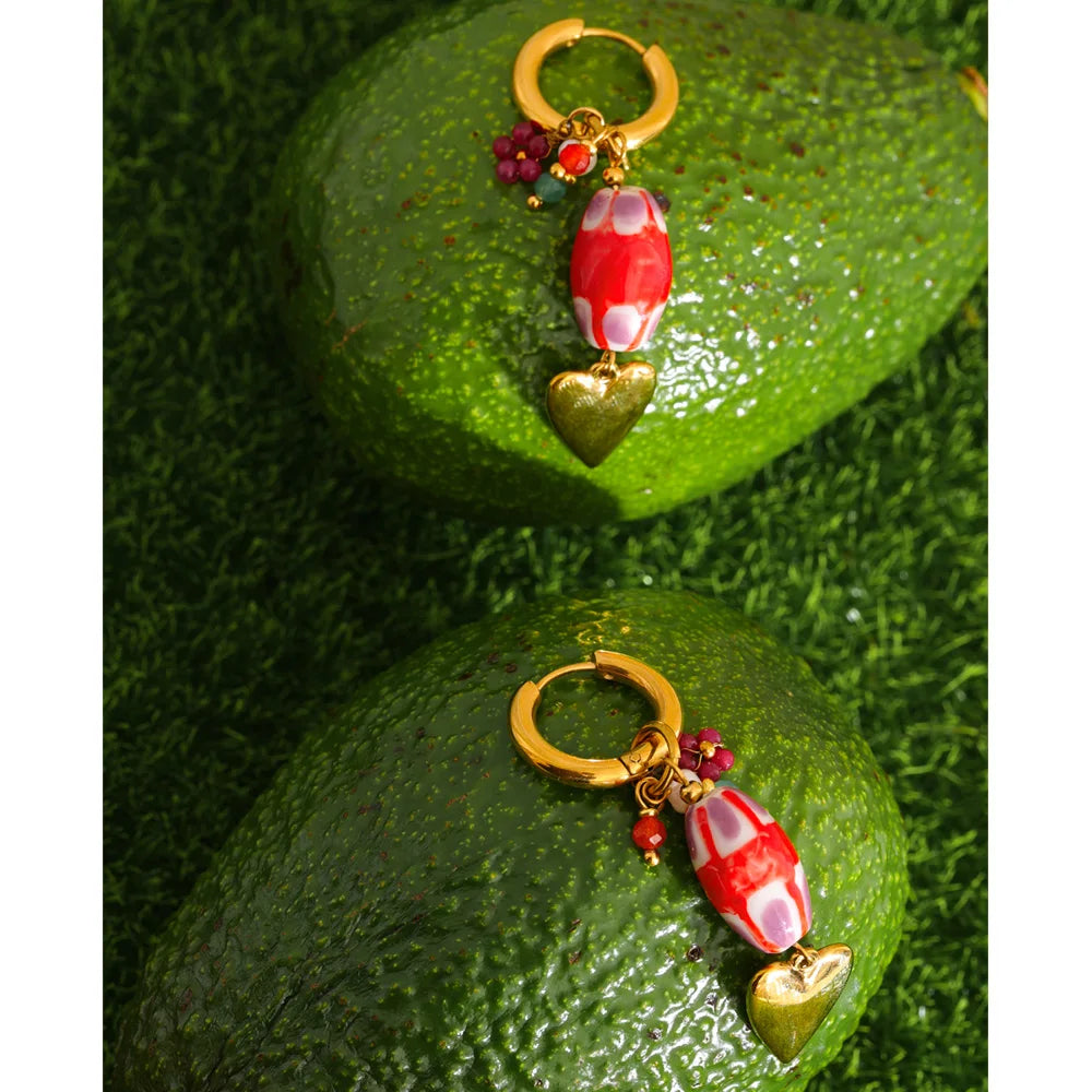 Orecchini Cerchio Cuore Rosso
