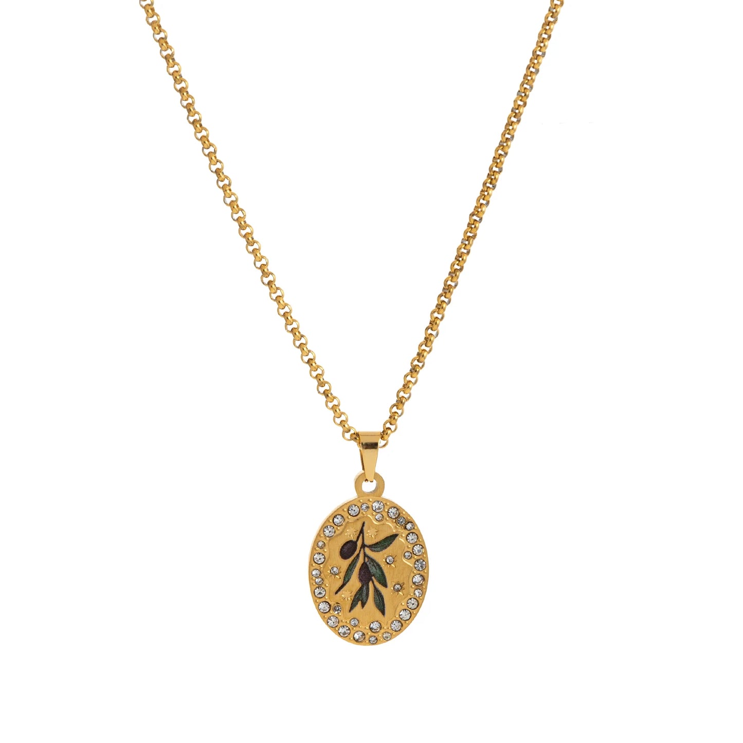 Collana Ovale Dorata Smaltata – Simboli di Vita