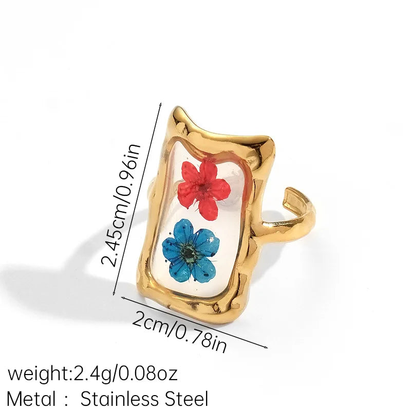 Anello regolabile in acciaio inossidabile con motivo floreale geometrico – Stile retrò