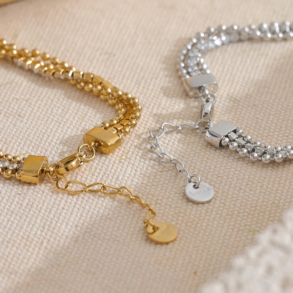 Bracciale a strati con zirconi – Acciaio inossidabile impermeabile