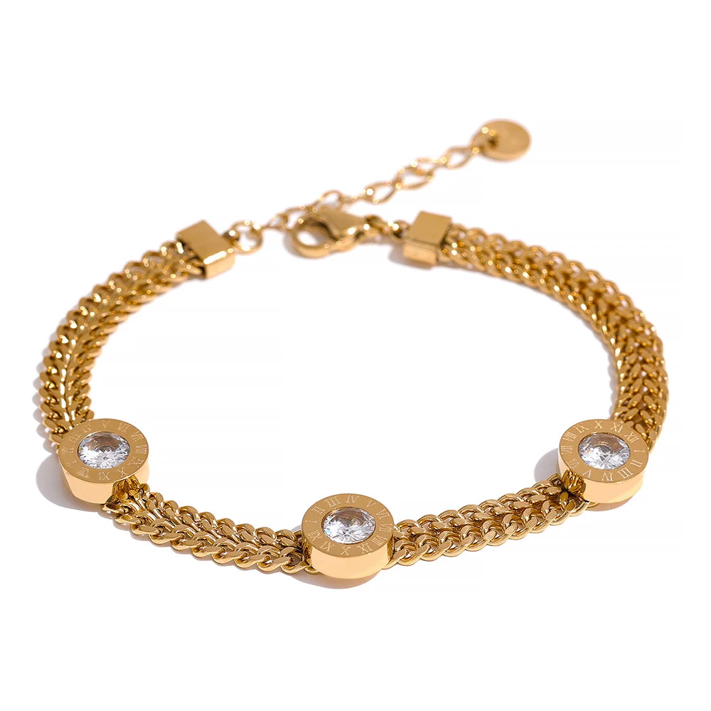 Bracciale Catena Cubana con Zirconi Colorati – Acciaio Inossidabile Placcato Oro 18K