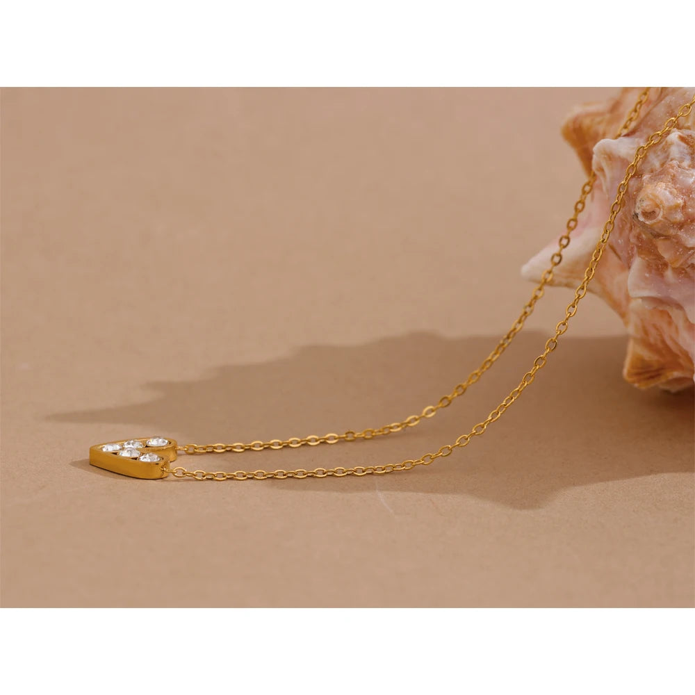 Collana con Cuore e Zirconi – Acciaio Inossidabile Oro