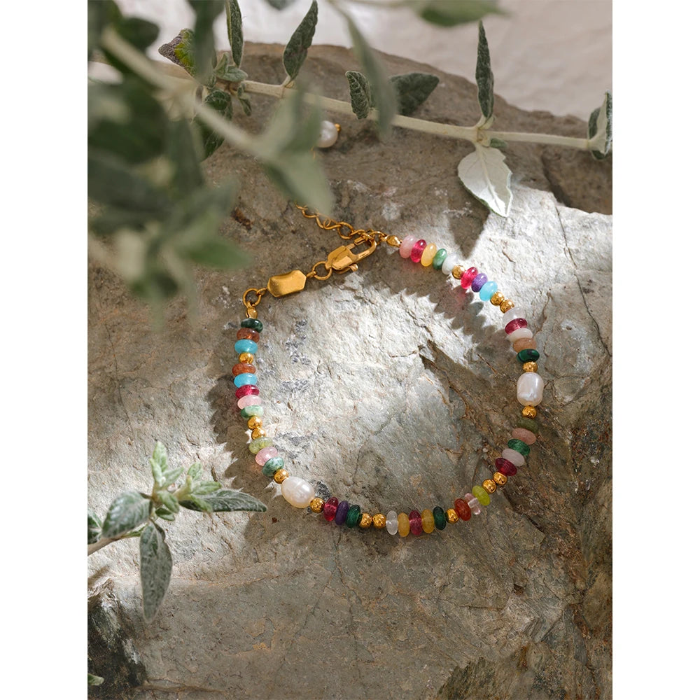 Bracciale con Perle Multicolor in Pietra Natural