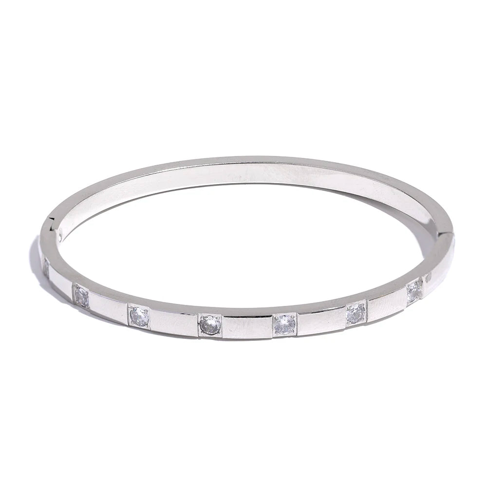 Bracciale rigido con zirconi – Acciaio inossidabile placcato oro 18K