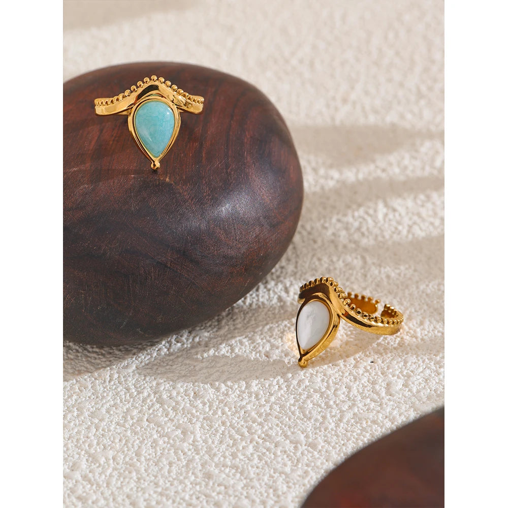 Anello Goccia d’Oceano – Amazzonite e Conchiglia Naturale