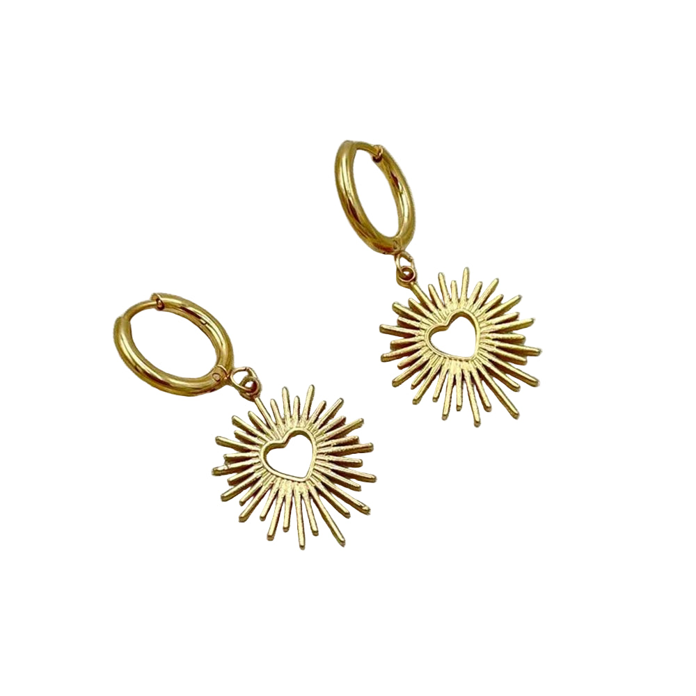 Orecchini a cerchio con cuore raggiante – Acciaio inossidabile oro o argento