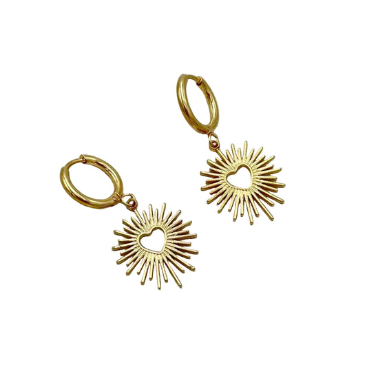 Orecchini a cerchio con cuore raggiante – Acciaio inossidabile oro o argento