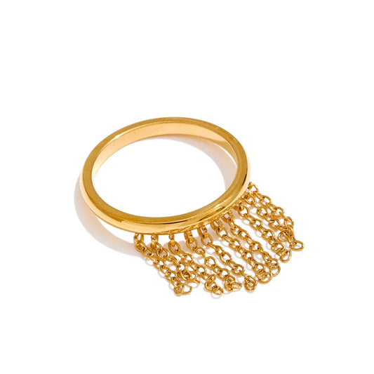 Anello “Golden Fringe” – Catena Pendente in Acciaio