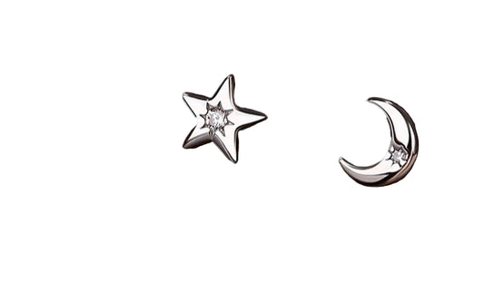 "Luce Celeste – Mini Orecchini Stella e Luna in Argento con Zirconi"