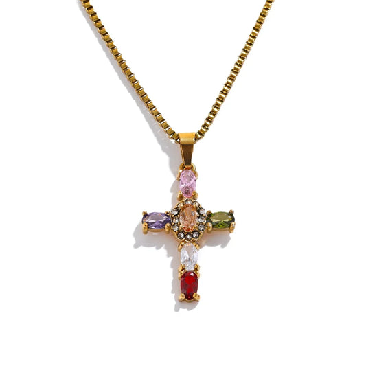 Collana Croce Brillante – Zirconi Multicolor