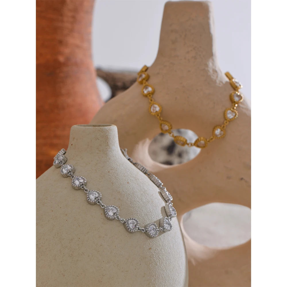 Bracciale Cuori Zirconi – Acciaio Inossidabile Oro o Argento