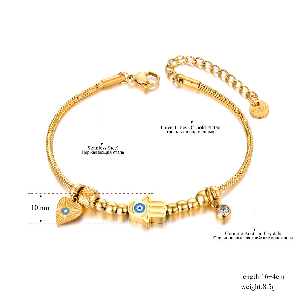 Bracciale in acciaio inossidabile con charm occhio blu – Gioiello portafortuna da donna