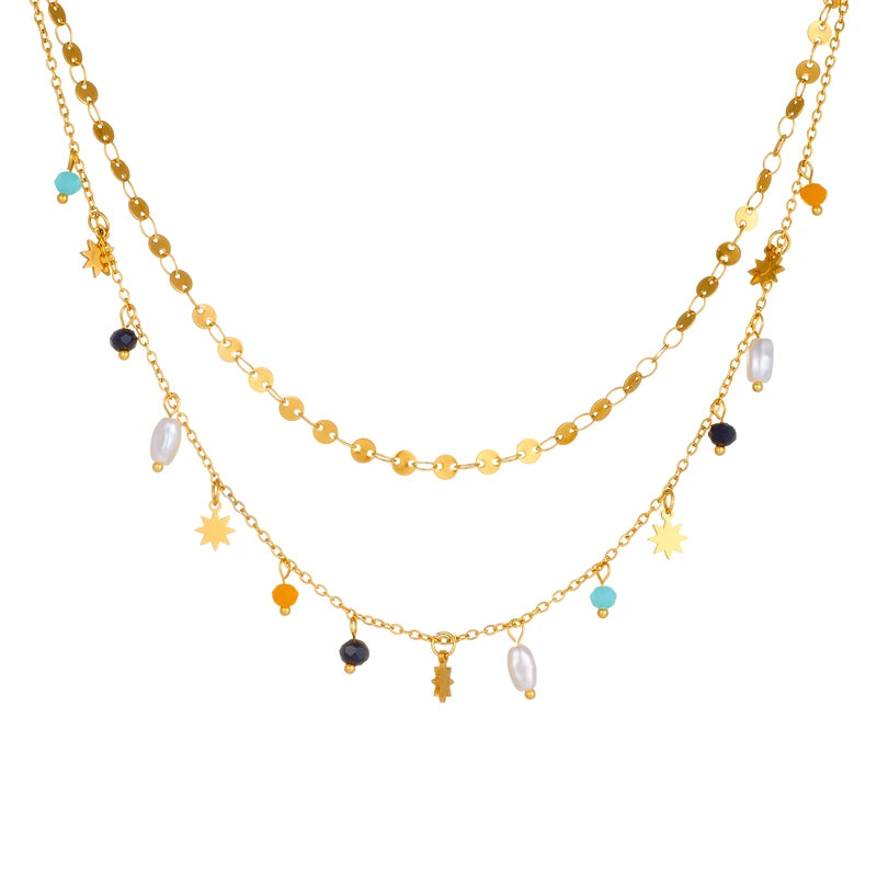 Stella di Perle – Collana Geometrica in Oro Lucente