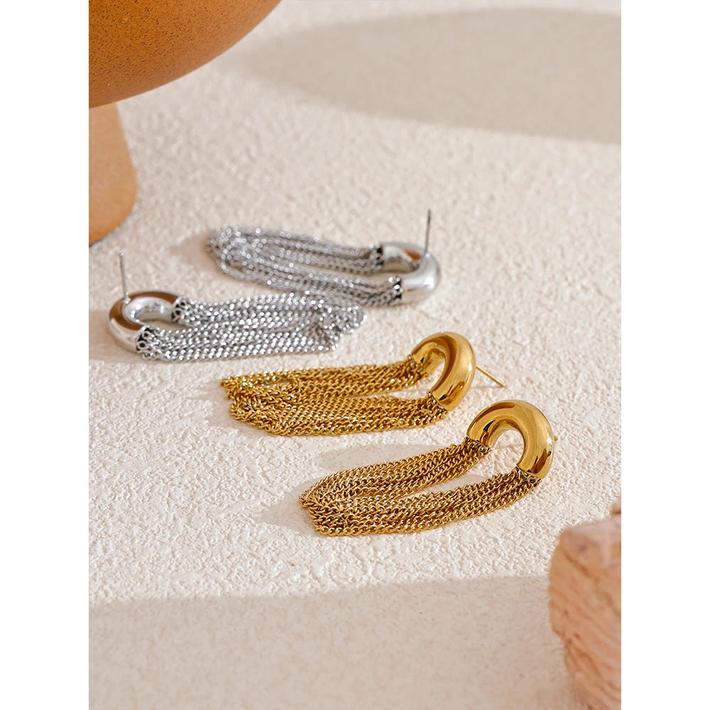 Orecchini Pendenti con Nappa a Catena – Acciaio Inossidabile | Oro & Argento