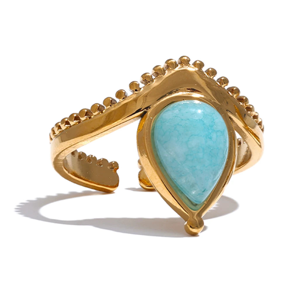 Anello Goccia d’Oceano – Amazzonite e Conchiglia Naturale