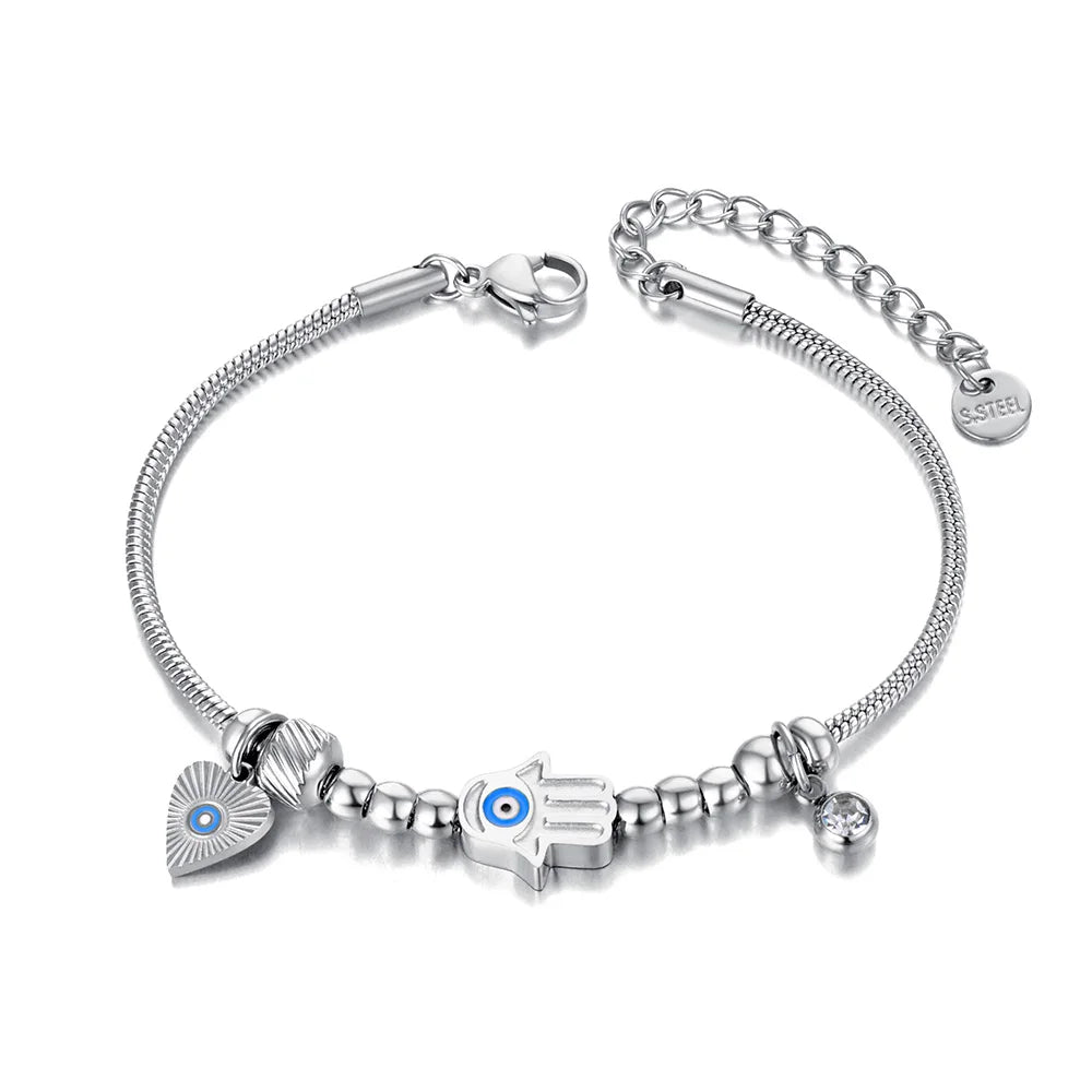 Bracciale in acciaio inossidabile con charm occhio blu – Gioiello portafortuna da donna