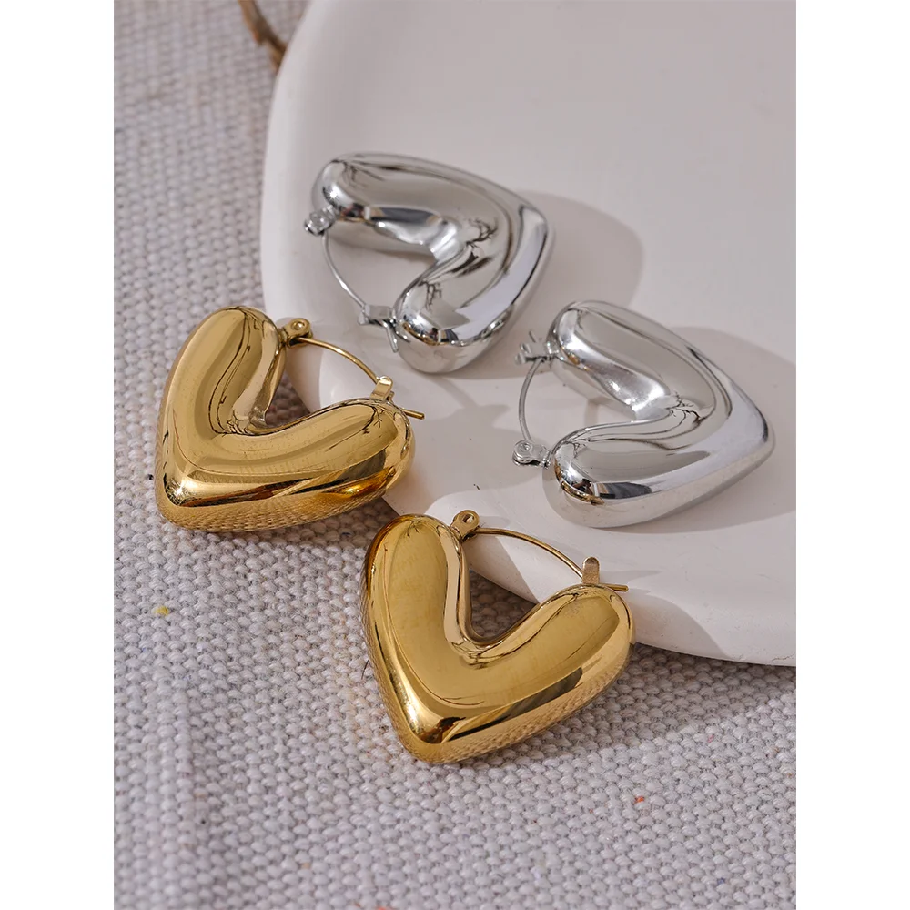 Orecchini Cuore Chunky – Acciaio Inossidabile | Oro & Argento