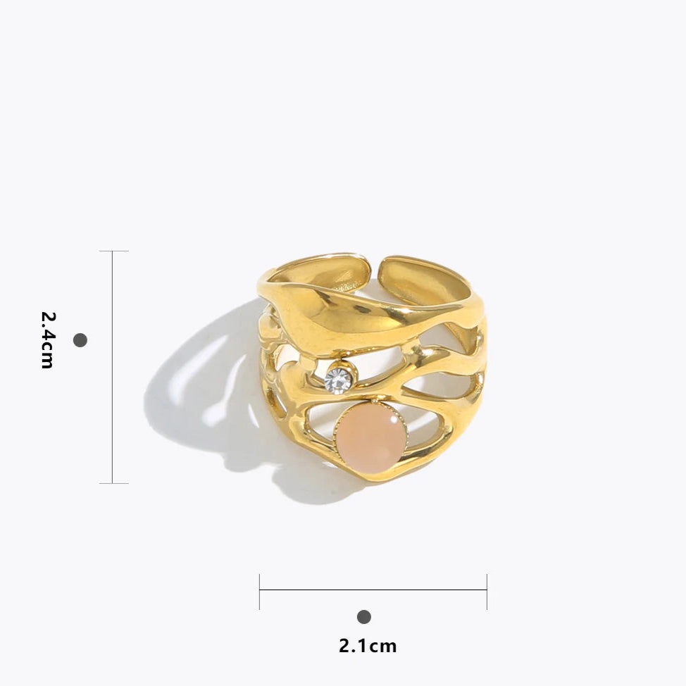 Anello Regolabile con Pietra Naturale – Acciaio Inossidabile Oro