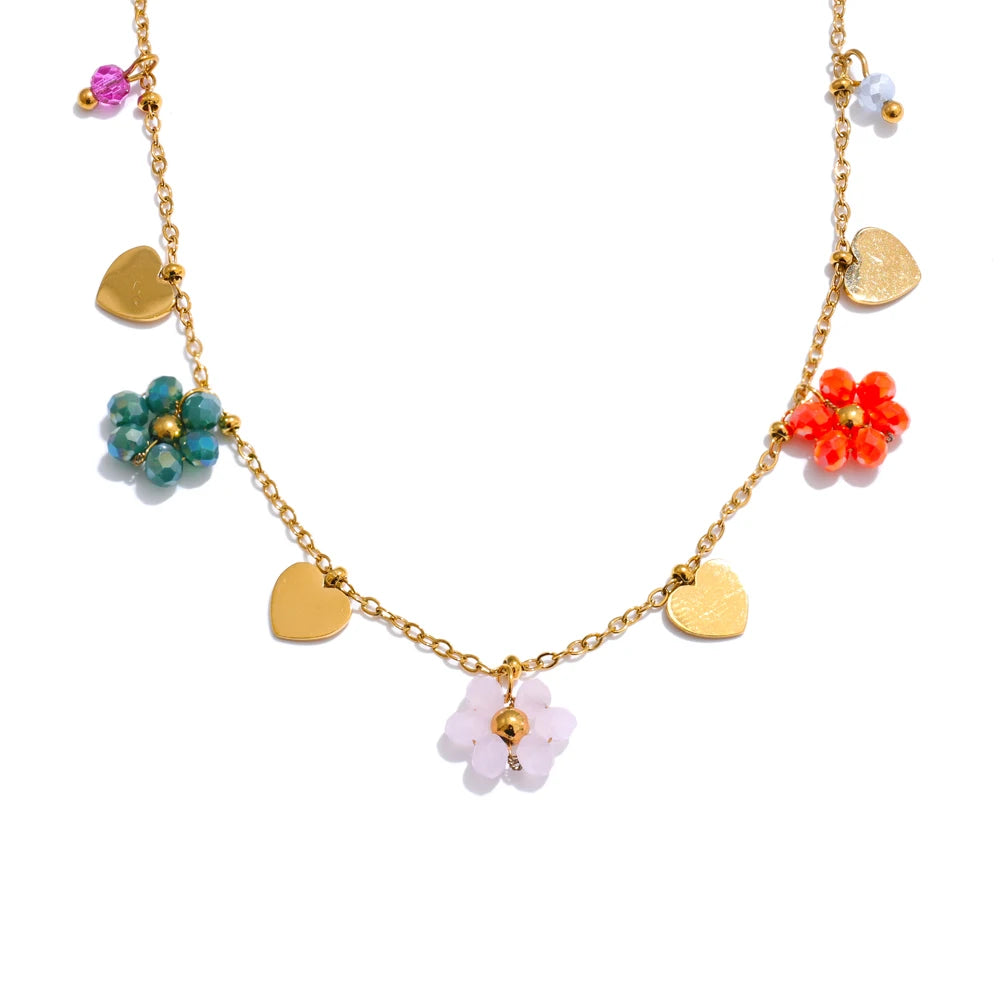 Collana Fiore di Cristallo – Gioiello Estivo in Acciaio Inossidabile