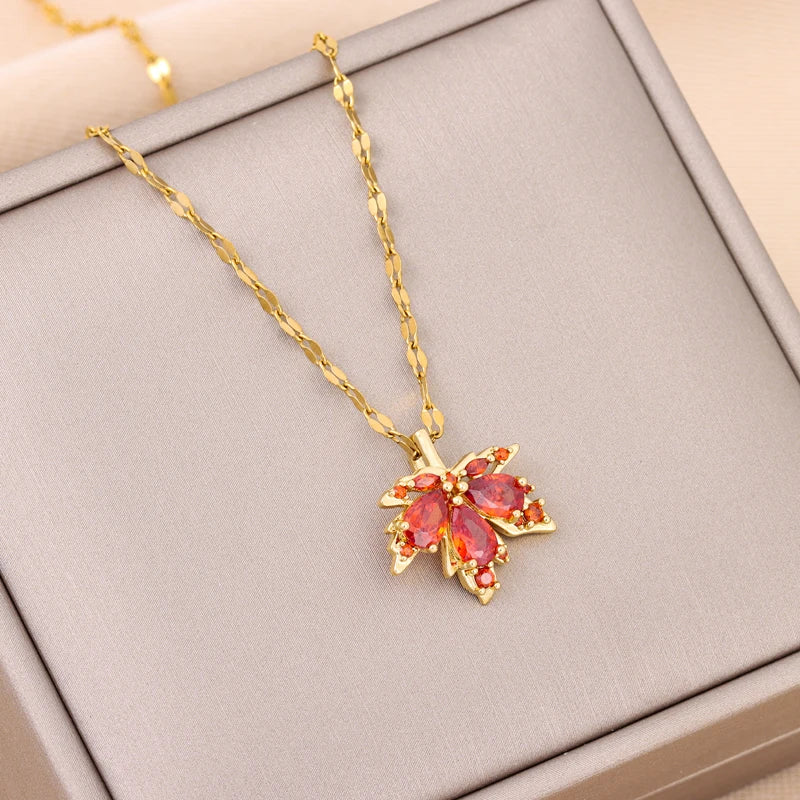 Collana Foglia d’Acero Rossa