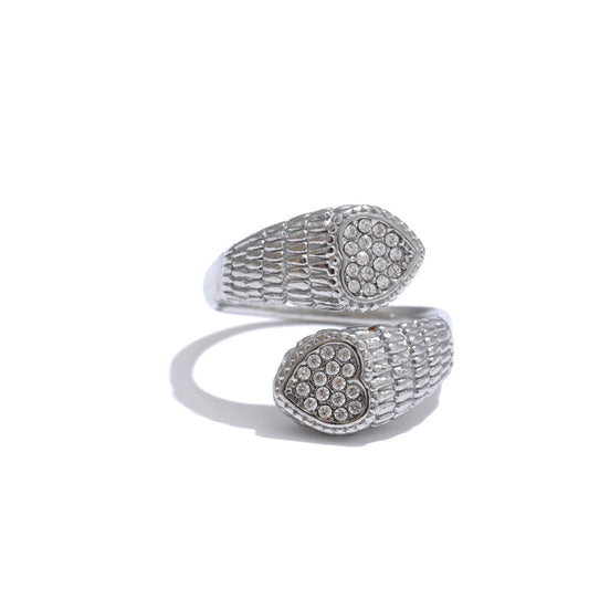 Anello Regolabile con Zirconi – Design Cuore e Serpente in Acciaio Inossidabile Oro o Platino