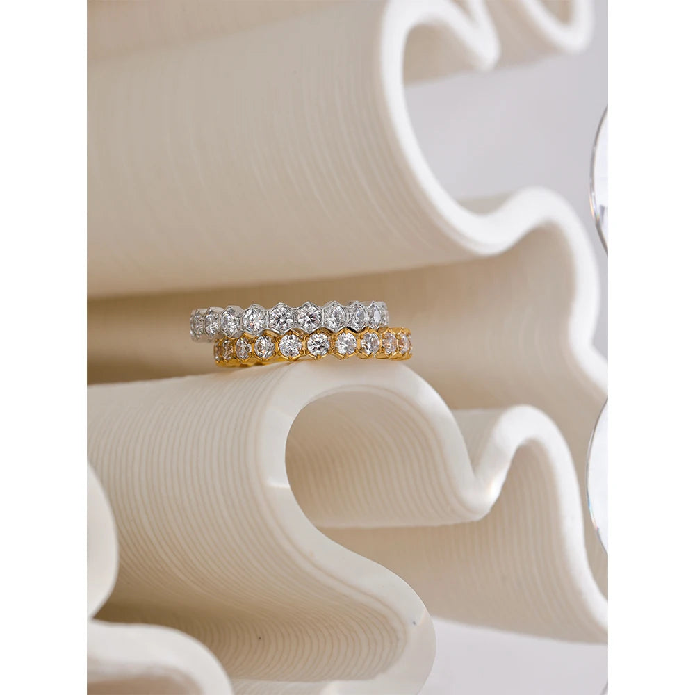 Anello Eternity con Zirconi – Acciaio Inossidabile Oro & Argento
