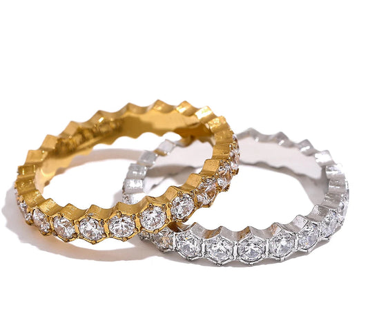 Anello Eternity con Zirconi – Acciaio Inossidabile Oro & Argento