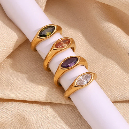 Anello con sigillo zircone –  Viola, verde, bianco, marrone