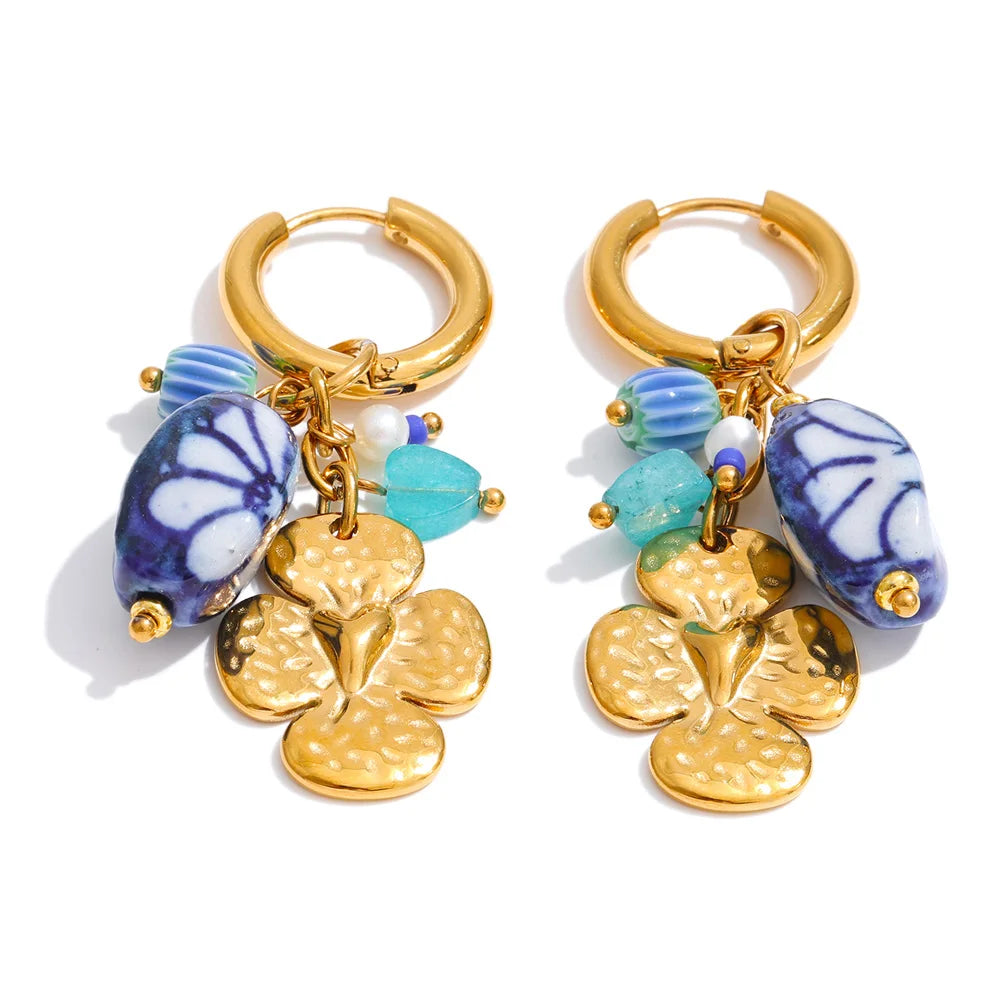 Orecchini Cerchio Fiore Blu