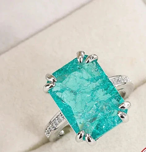 Anello con Moissanite Verde Blu Rettangolare