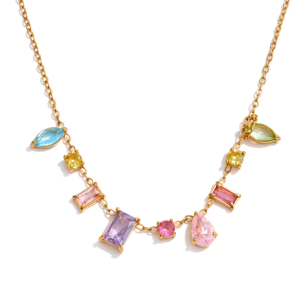 Collana con zirconi colorati in acciaio dorato