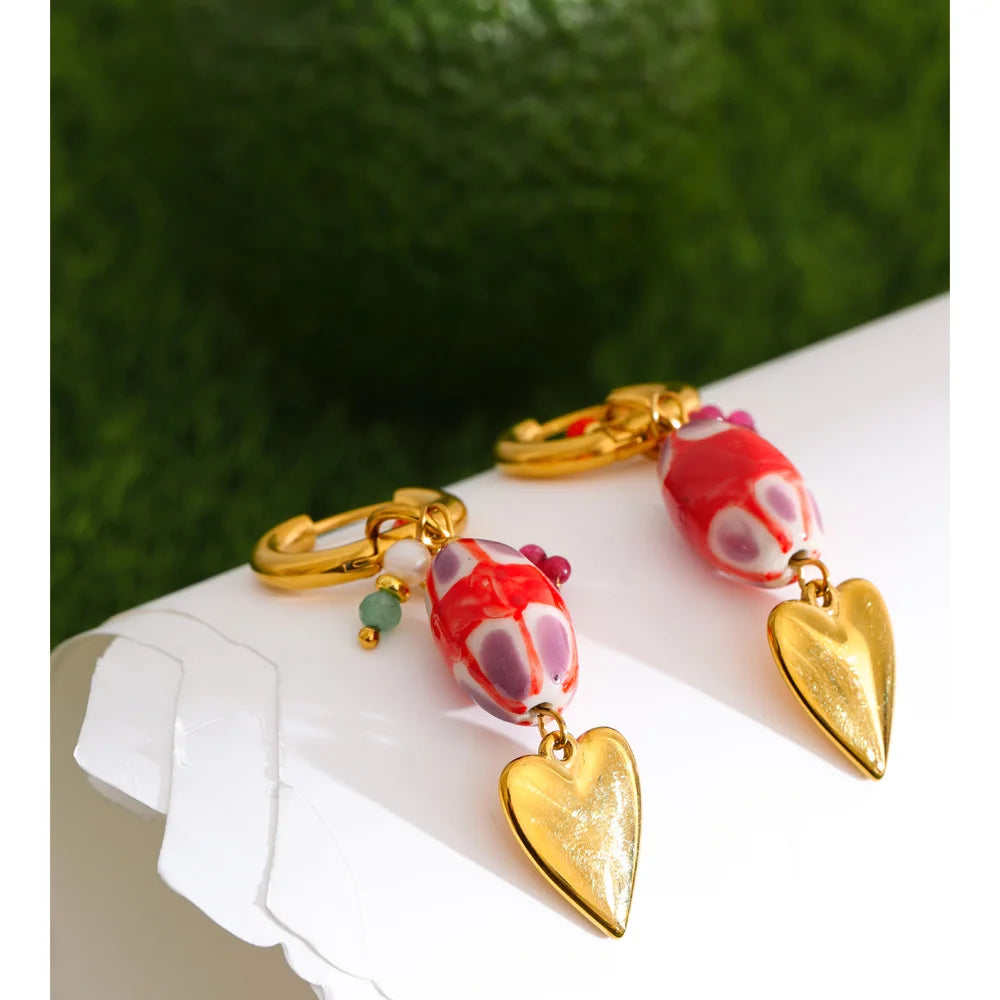 Orecchini Cerchio Cuore Rosso