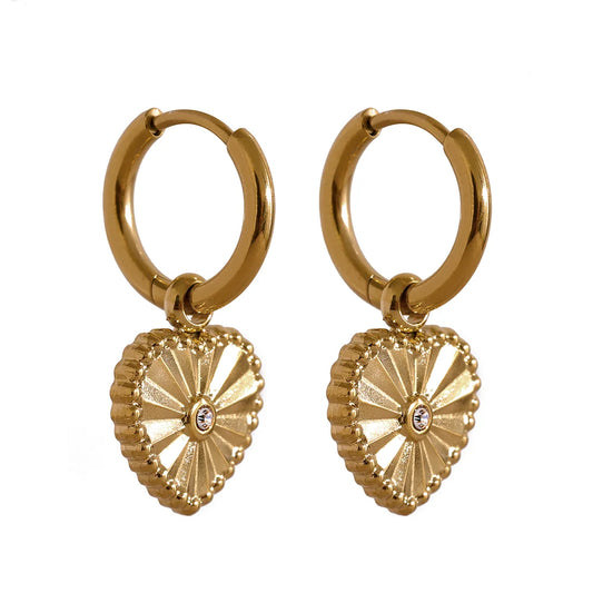 Orecchini a cerchio con cuore pendente – Acciaio inossidabile oro o platino