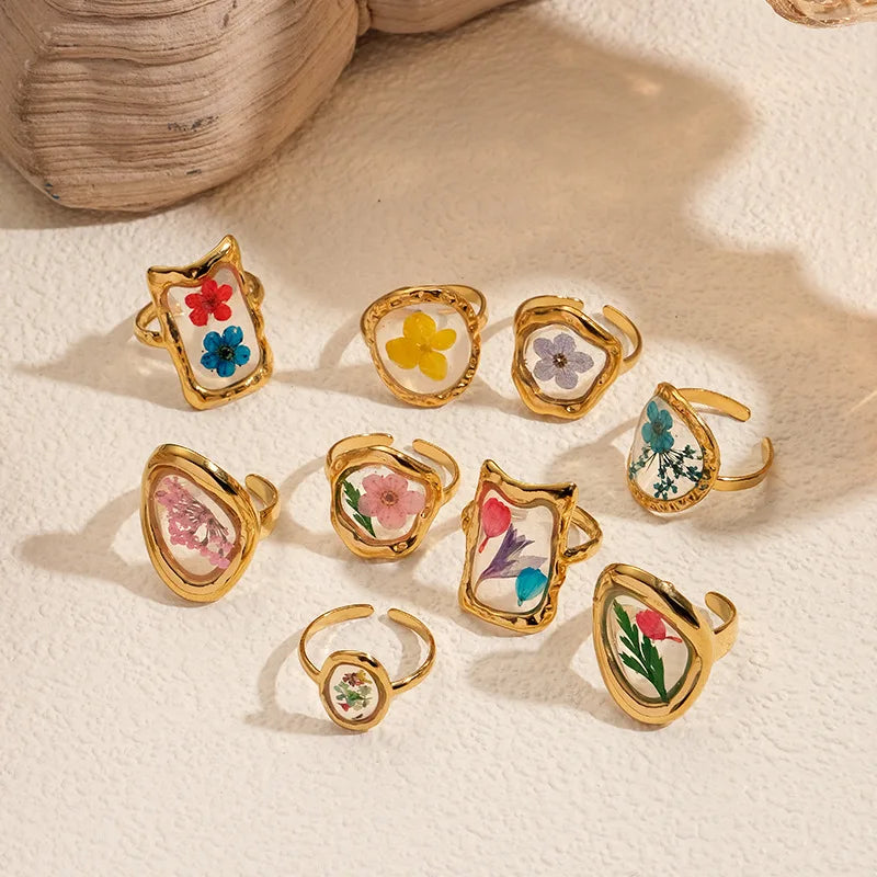 Anello regolabile in acciaio inossidabile con motivo floreale geometrico – Stile retrò