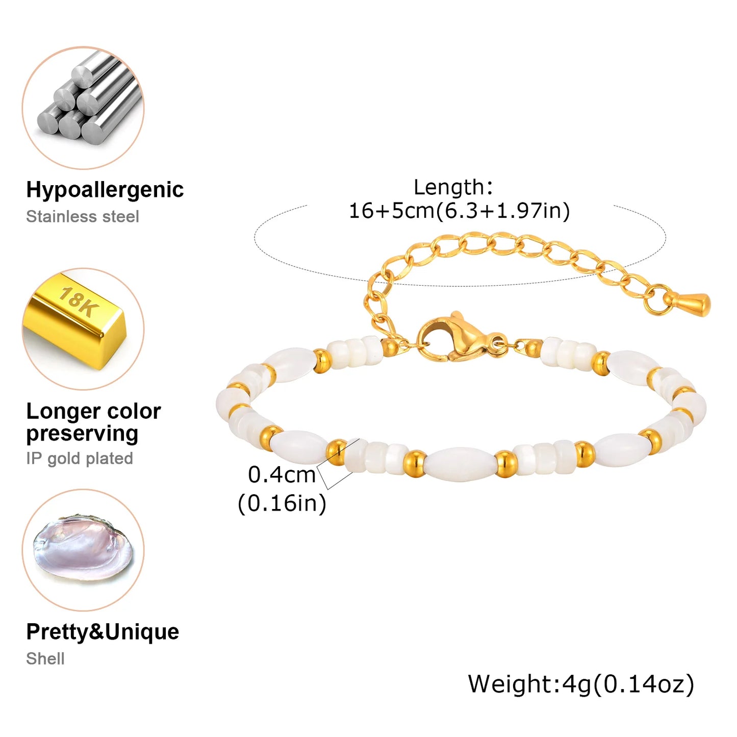 Bracciale Onde Bianche – Perle di Conchiglia e Accenti Dorati