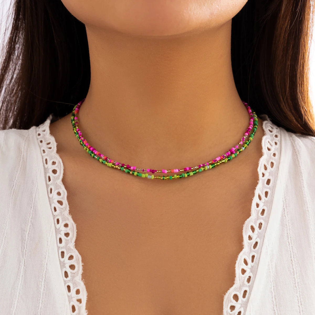 Collana girocollo boho con perline multicolori – Fatto a mano